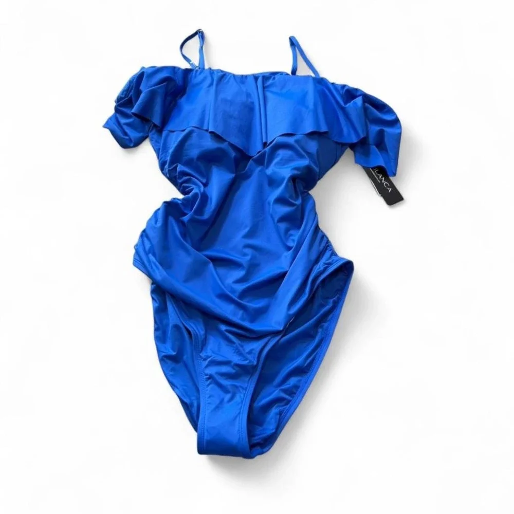 La Blanca China Blue Convertible‎ Ruffle One Piece Swimsuit